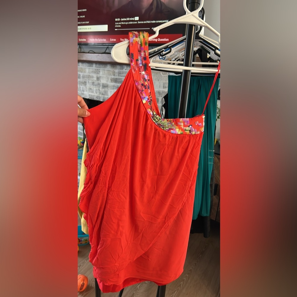 Trina Turk Coral Sequin One Shoulder Dress